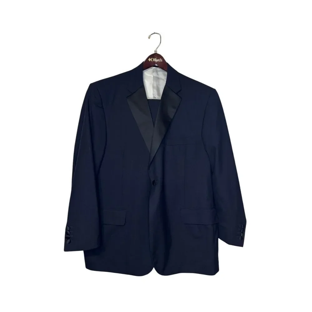 Tom James X‎ Holland & Sherry Men Suit 2 Piece Flannel Tuxedo Suit Coat Wool 45R